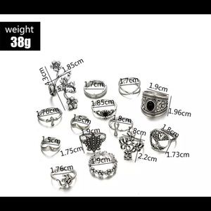 14pcs/Set Vintage Antique Silver Color Rings